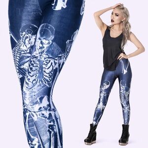 Black Milk Resurrection Blue Skeleton Leggings Small 2012 Rare BMC Museum